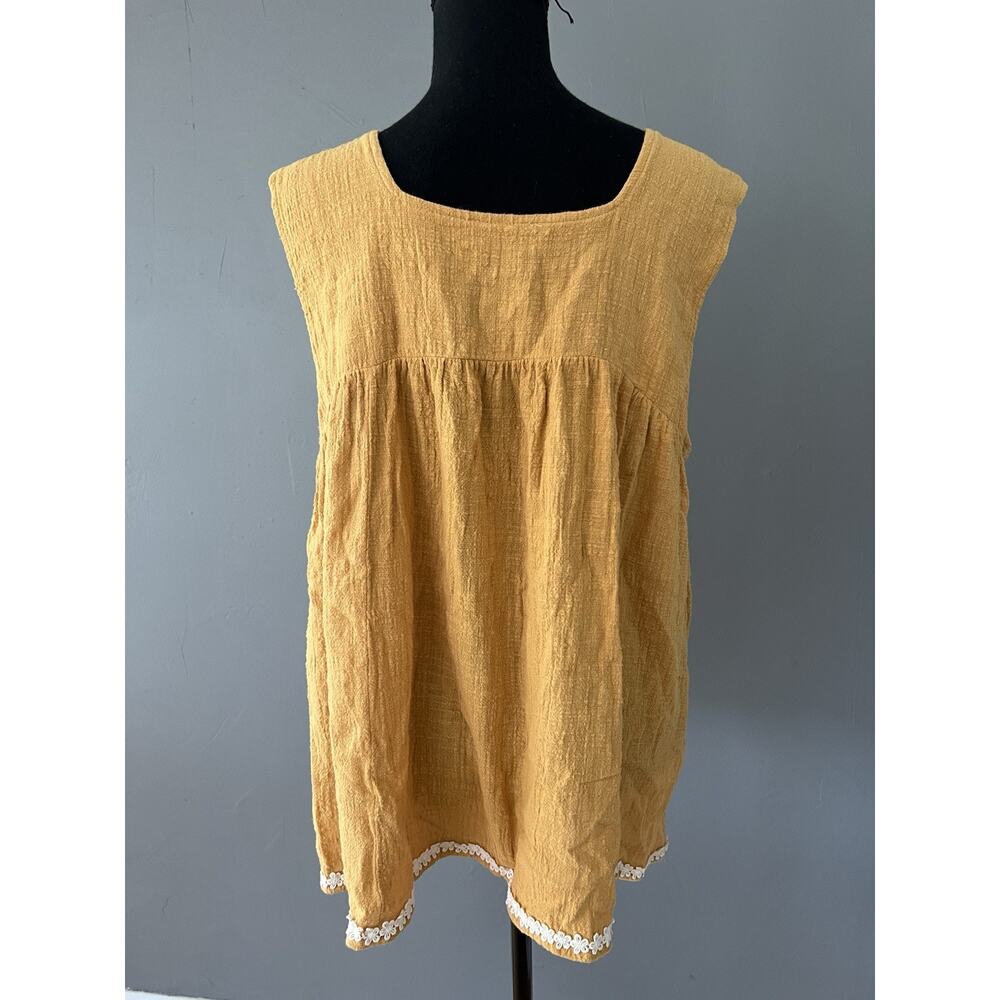 Umgee Top Size Large Floral Embroidery Lace Mustard Yellow Daisies Boho Festival - Picture 4 of 11